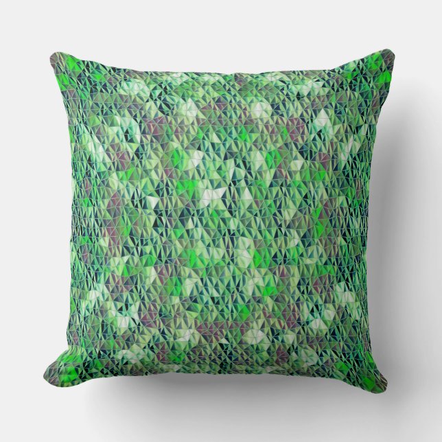 Cojín Decorativo Mosaico en triángulos verdes con tonos degradados (Anverso)
