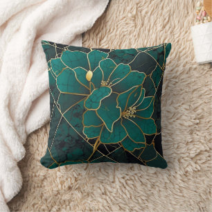 Cojín Decorativo Mosaico Floral de Mármol Art Deco Esmeralda Verde