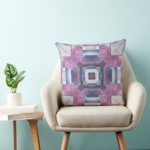 Cojín Decorativo Mosaico Geométrico Abstracto Púrpura, Azul y Gris