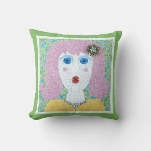 Cojín Decorativo Mosaico - Ingrid con frontera verde e marfil