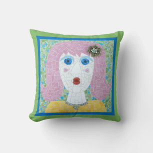 Cojín Decorativo Mosaico - Ingrid con frontera verde y azul