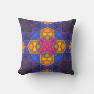 Cojín Decorativo Mosaico Kaleidoscope cuadrado amarillo azul y rosa