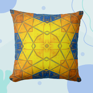 Cojín Decorativo Mosaico Kaleidoscope cuadrado amarillo y azul