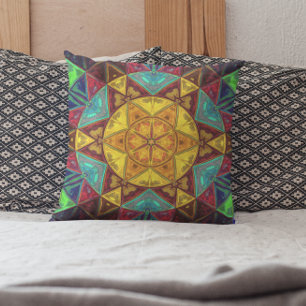 Cojín Decorativo Mosaico Kaleidoscope Flor amarillo azul y rojo