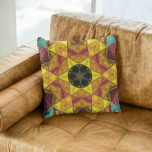 Cojín Decorativo Mosaico Kaleidoscope Flor Amarillo Rojo y Azul
