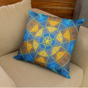 Cojín Decorativo Mosaico Kaleidoscope Flor azul y amarillo