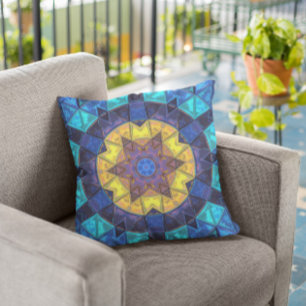 Cojín Decorativo Mosaico Kaleidoscope Flor azul y amarillo