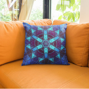 Cojín Decorativo Mosaico Kaleidoscope Flor azul y púrpura