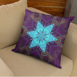 Cojín Decorativo Mosaico Kaleidoscope Flor azul y púrpura