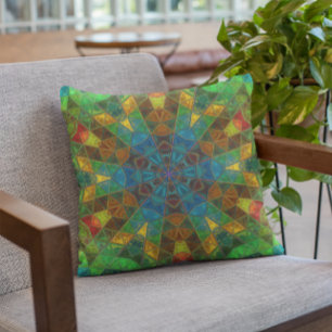 Cojín Decorativo Mosaico Kaleidoscope Flor Verde Azul y Amarillo