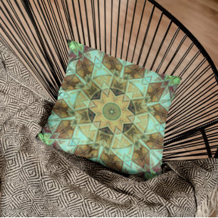 Cojín Decorativo Mosaico Kaleidoscope Flor verde y marrón