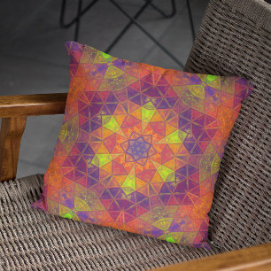 Cojín Decorativo Mosaico Kaleidoscope Naranja de flores morado y ve