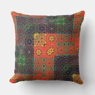 Cojín Decorativo Mosaico kaleidoscopio entre verde y coral y marrón