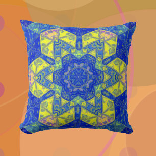 Cojín Decorativo Mosaico Mandala azul y amarillo