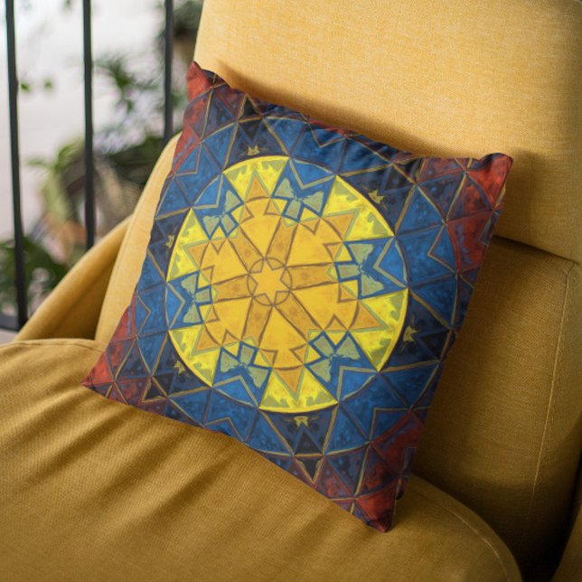 Cojín Decorativo Mosaico Mandala Flor amarillo azul y rojo (Subido por el creador)