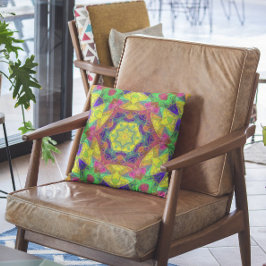 Cojín Decorativo Mosaico Mandala Flor amarillo azul y verde