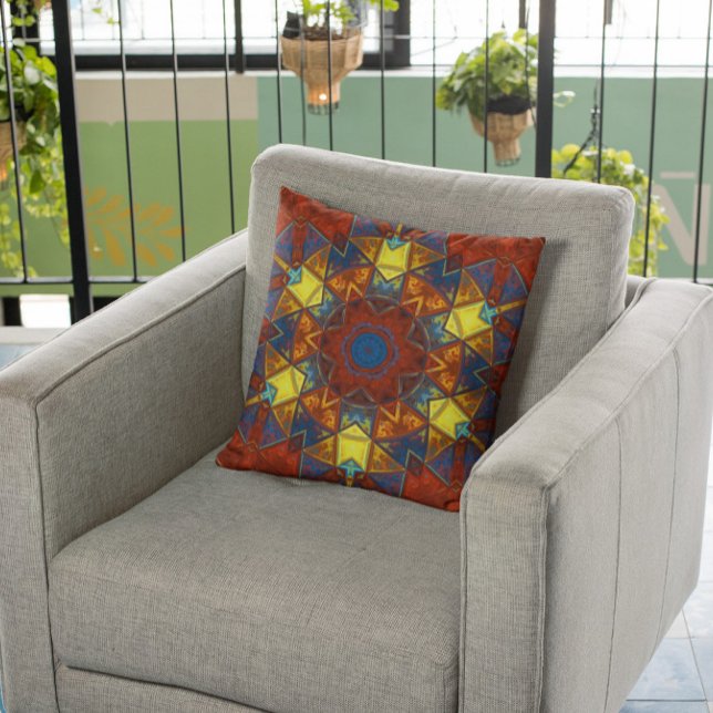 Cojín Decorativo Mosaico Mandala Flor Amarillo Rojo y Azul (Subido por el creador)