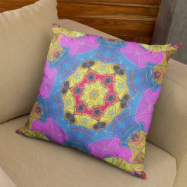 Cojín Decorativo Mosaico Mandala Flor amarillo rosa y azul