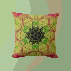 Cojín Decorativo Mosaico Mandala Flor Amarillo Verde y Rosa