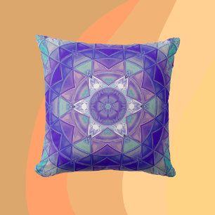 Cojín Decorativo Mosaico Mandala Flor Azul morado y blanco