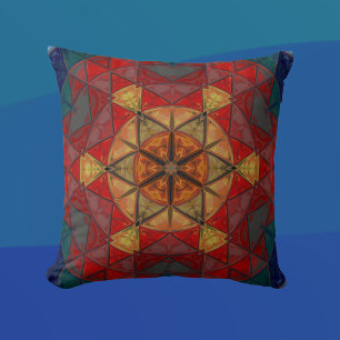 Cojín Decorativo Mosaico Mandala Flor azul rojo y amarillo