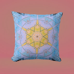 Cojín Decorativo Mosaico Mandala Flor azul y amarillo