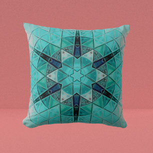 Cojín Decorativo Mosaico Mandala Flor azul y blanco