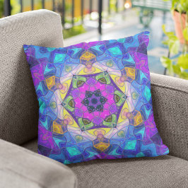 Cojín Decorativo Mosaico Mandala Flor rosa azul y amarillo