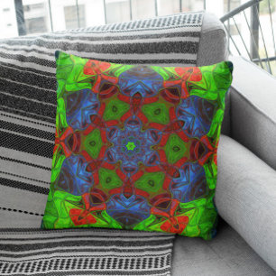 Cojín Decorativo Mosaico Mandala Flor Verde Rojo y Azul