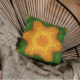 Cojín Decorativo Mosaico Mandala Flor Verde y Amarillo