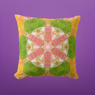 Cojín Decorativo Mosaico Mandala Naranja Verde y Rosa