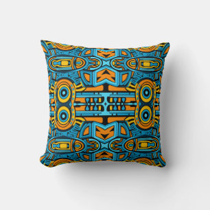 Cojín Decorativo Mosaico reflejado: Turquesa y azul anamórfico