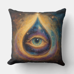 Cojín Decorativo Mosaico Surrealista Ojo sobre Fondo Cósmico