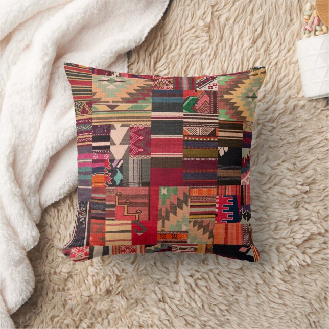 Cojín Decorativo Mosaico tribal - Boho Arte Collage marroquí (Manta)
