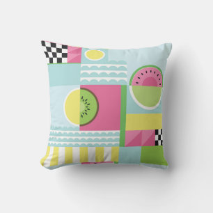 Cojín Decorativo Mosaico veraniego colorido, sandía kiwi fruta