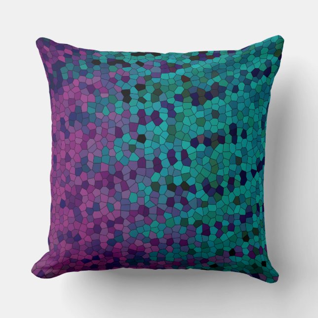 Cojín Decorativo Mosaico Verde azulado azul turquesa y violeta púrp (Anverso)