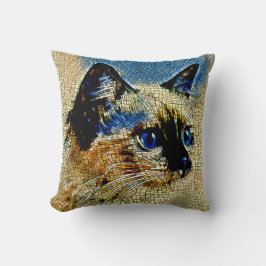 Cojín Decorativo Mosaicos de gato siameses de ojos azules
