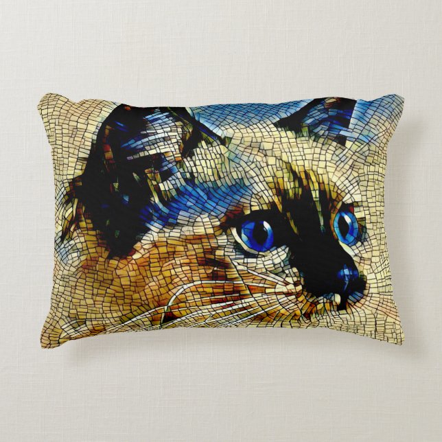 Cojín Decorativo Mosaicos de gato siameses de ojos azules (Anverso)