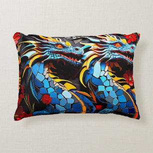 Cojín Decorativo Mosaicos del Dragón de colores