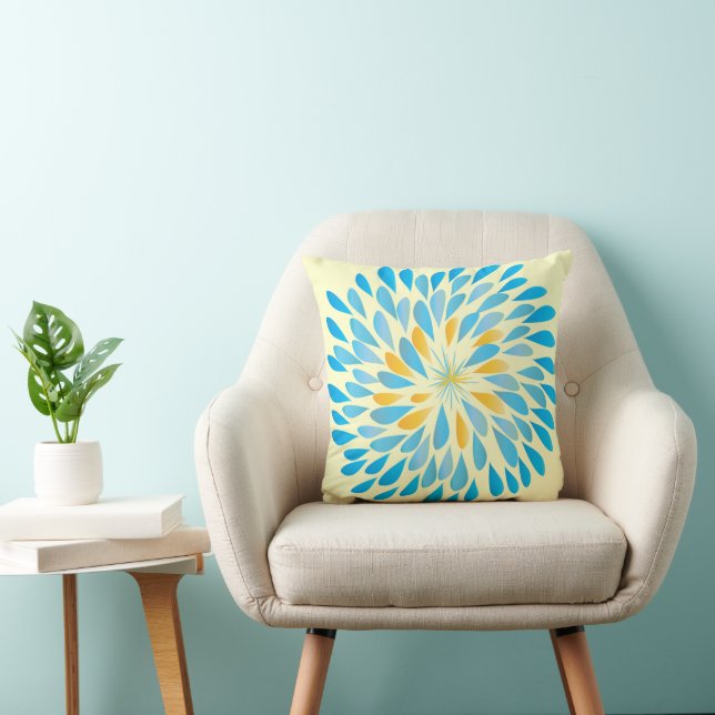 Cojín Decorativo Mostaza Amarillo y Aqua Moderna Flor Pillow (Silla)
