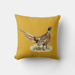 Cojín Decorativo Mostaza Elegante Faisán Vintage Pájaro