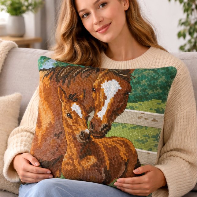 Cojín Decorativo Mother Baby Horse Cross Stitch Style (Subido por el creador)