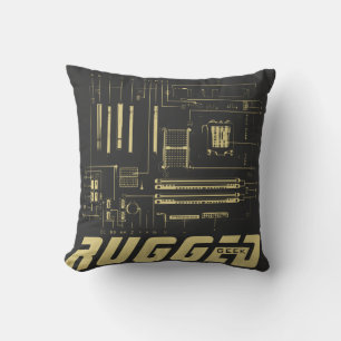 Cojín Decorativo motherboard GEEK gris y dorado