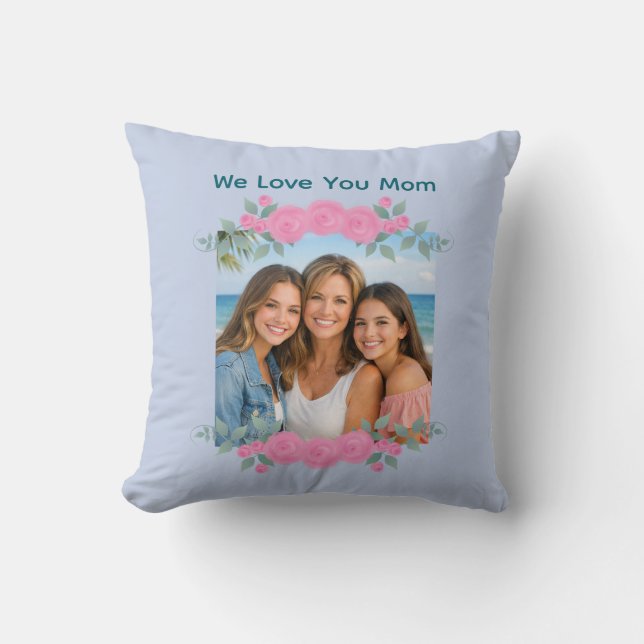 Cojín Decorativo Mother's Day Mom Photo Throw Pillow Roses Lavender (Anverso)