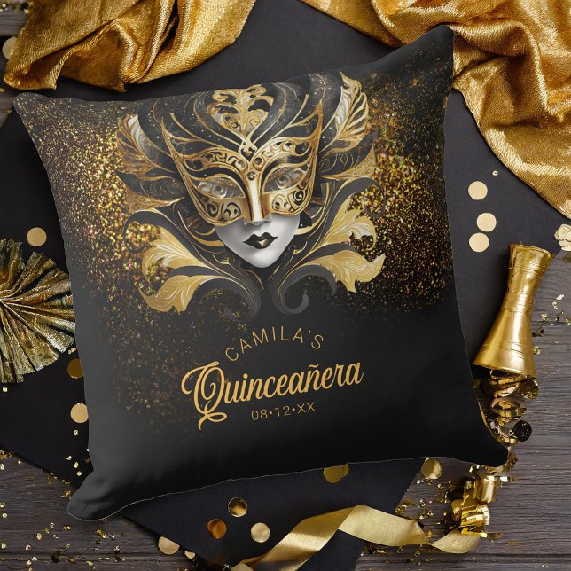 Cojín Decorativo Motif de mascarada Quinceanera Black Gold V2 ID103 (Subido por el creador)