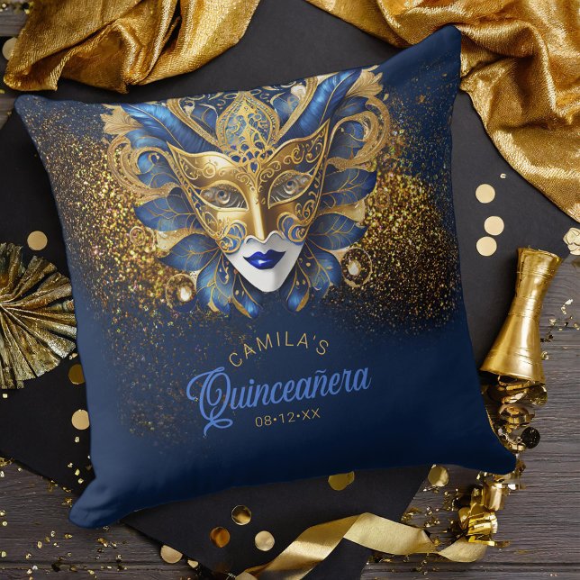 Cojín Decorativo Motif de mascarada Quinceanera Blue Gold V2 ID1031 (Subido por el creador)