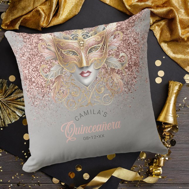 Cojín Decorativo Motif de mascarada Quinceanera Rosa Gold V2 ID1031 (Subido por el creador)
