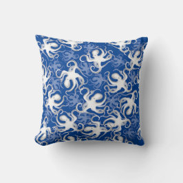 Cojín Decorativo Motif Repetidor Blanco Y Azul | Patrón Octopus