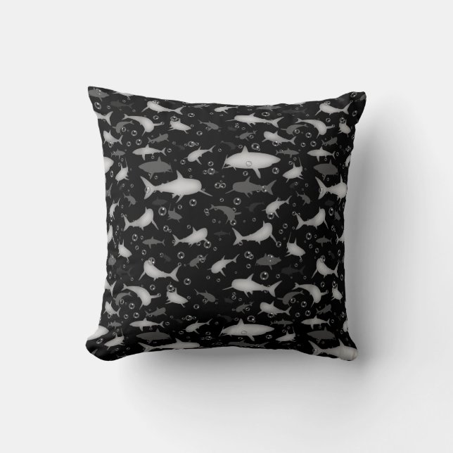 Cojín Decorativo Motif Repetidor Blanco Y Negro | Patrón de tiburón (Anverso)