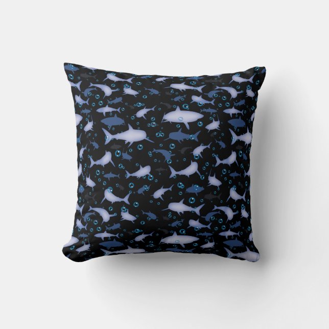 Cojín Decorativo Motif Repetidor Negro Y Azul | Patrón de tiburón (Anverso)